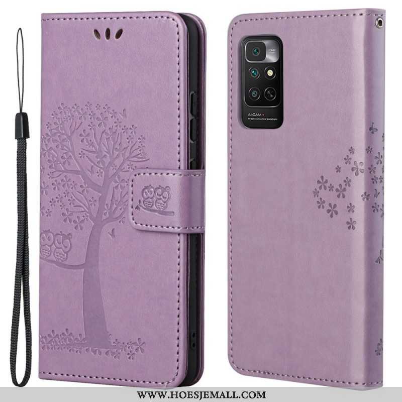 Folio-hoesje voor Xiaomi Redmi Note 11 / 11S Met Ketting String Boom En Uilen