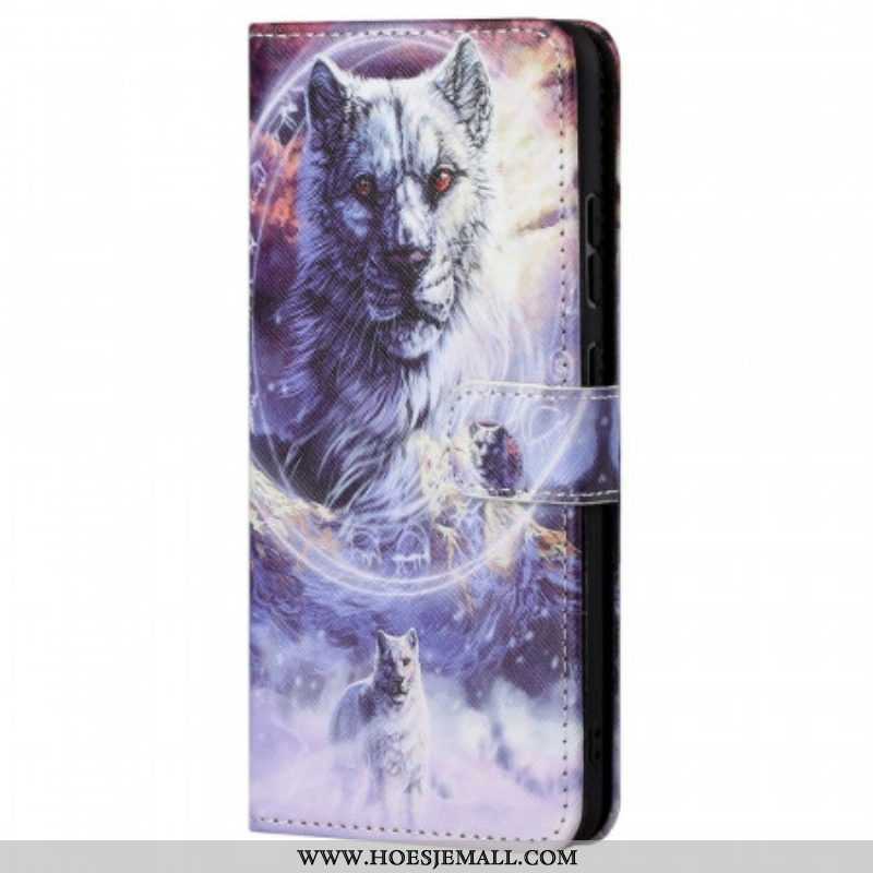 Flip Case voor Xiaomi Redmi Note 11 Pro / 11 Pro 5G Wolf In De Winter Met Sleutelkoord