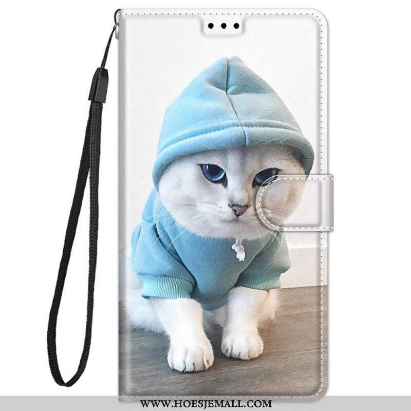 Folio-hoesje voor Xiaomi Redmi Note 11 Pro Plus 5G Met Ketting String Cat Fan