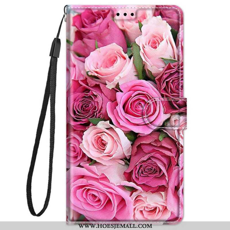 Flip Case voor Xiaomi Redmi Note 11 Pro Plus 5G Rozen Met Lanyard