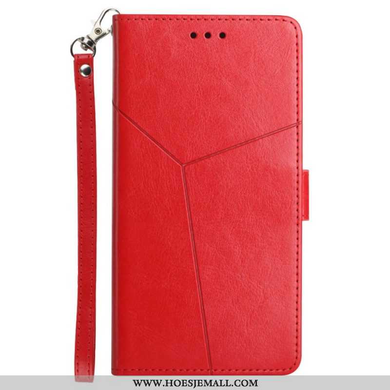 Folio-hoesje voor Xiaomi Redmi Note 11 Pro Plus 5G Met Ketting Strappy Geometrische Lederen Stijl