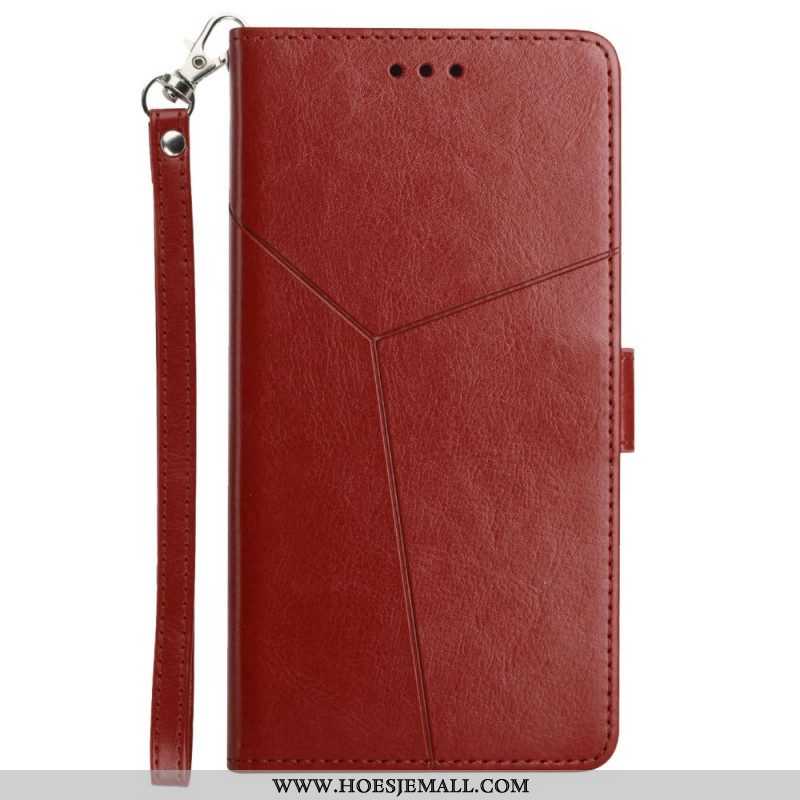 Folio-hoesje voor Xiaomi Redmi Note 11 Pro Plus 5G Met Ketting Strappy Geometrische Lederen Stijl