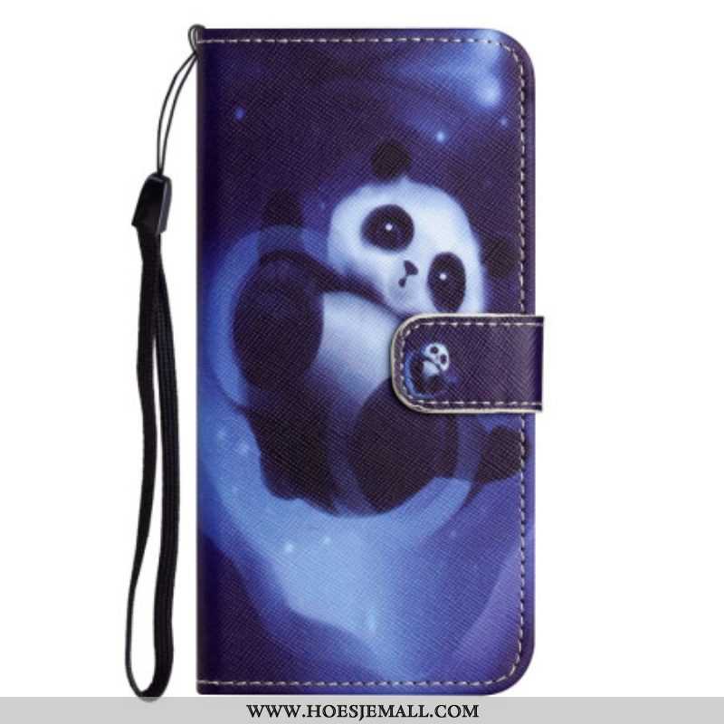 Folio-hoesje voor Xiaomi Redmi Note 12 4G Met Ketting Space Panda Met Sleutelkoord