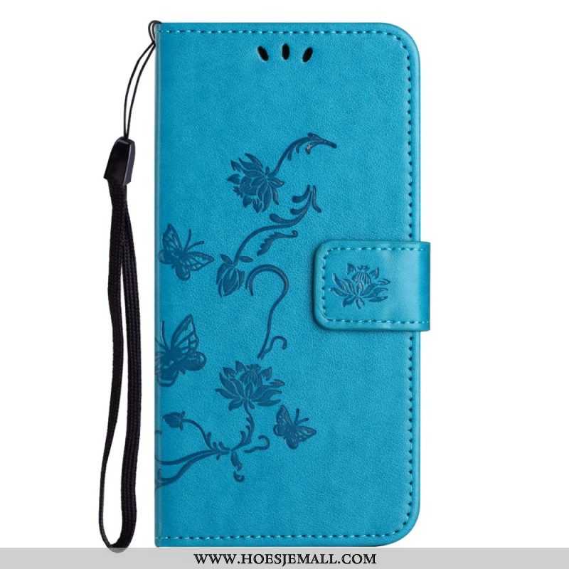 Folio-hoesje voor Xiaomi Redmi Note 12 4G Met Ketting Bloemen En Vlinders Met Riem