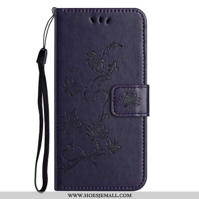 Folio-hoesje voor Xiaomi Redmi Note 12 4G Met Ketting Bloemen En Vlinders Met Riem