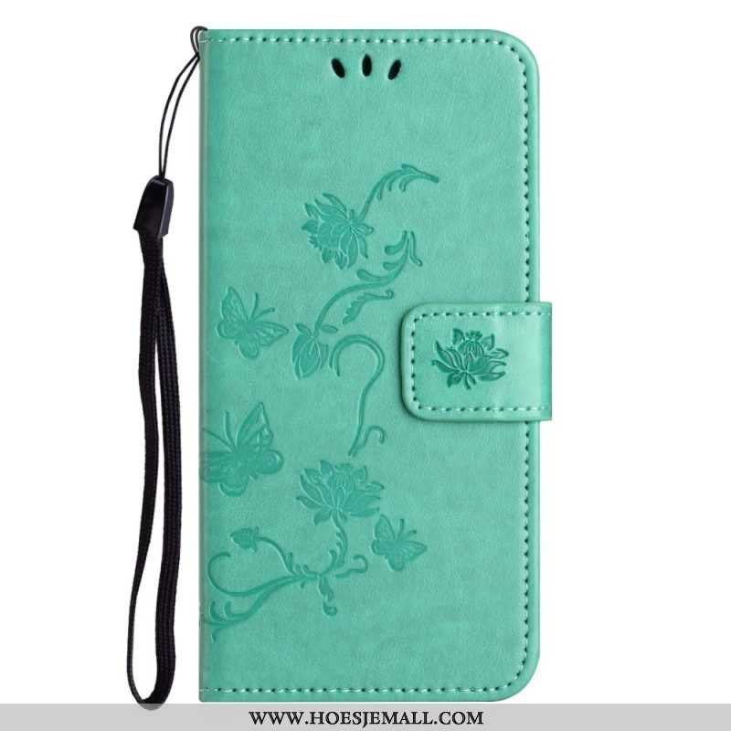 Folio-hoesje voor Xiaomi Redmi Note 12 4G Met Ketting Bloemen En Vlinders Met Riem