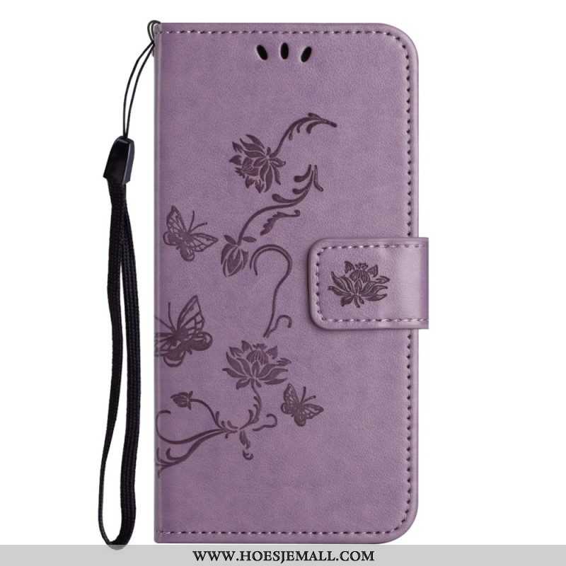 Folio-hoesje voor Xiaomi Redmi Note 12 4G Met Ketting Bloemen En Vlinders Met Riem