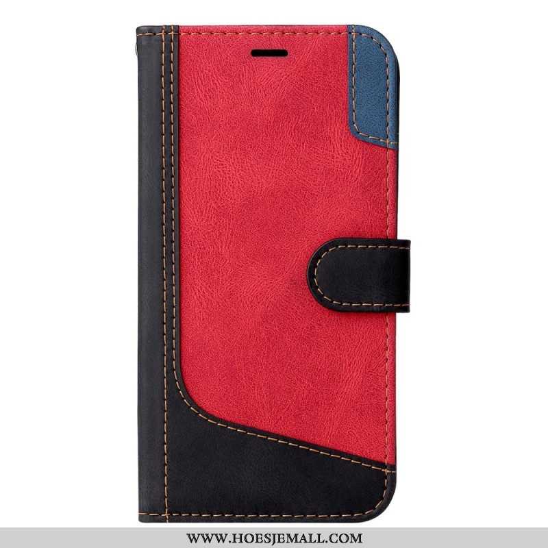 Flip Case voor Xiaomi Redmi Note 12 5G Met Ketting Driekleurige Riem