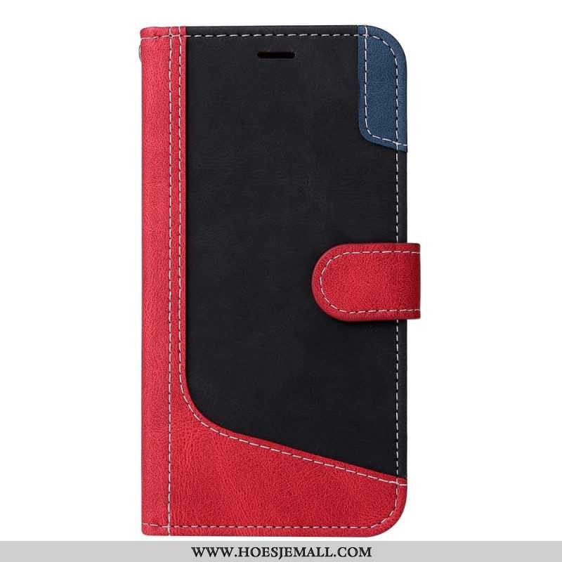 Flip Case voor Xiaomi Redmi Note 12 5G Met Ketting Driekleurige Riem