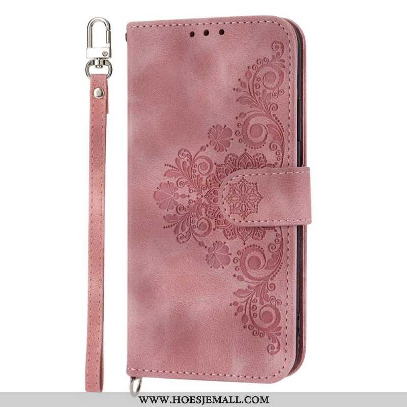 Folio-hoesje voor Xiaomi Redmi Note 12 5G Bloemen Met Riem En Schouderriem