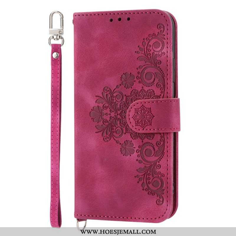 Folio-hoesje voor Xiaomi Redmi Note 12 5G Bloemen Met Riem En Schouderriem