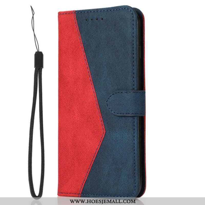 Leren Hoesje voor Xiaomi Redmi Note 12 5G Met Ketting Tweekleurige Riem