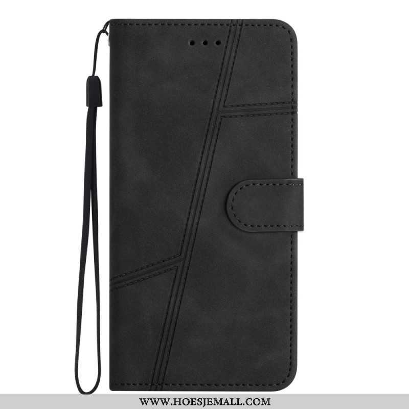 Folio-hoesje voor Xiaomi Redmi Note 12 5G Met Ketting Strappy Geometrische Lederen Stijl