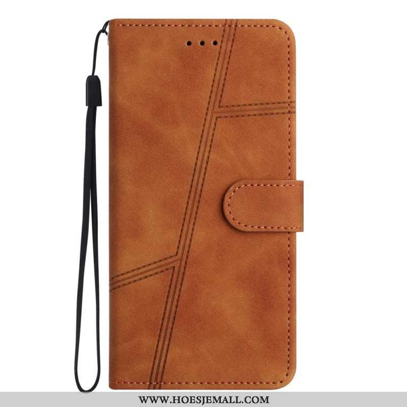 Folio-hoesje voor Xiaomi Redmi Note 12 5G Met Ketting Strappy Geometrische Lederen Stijl