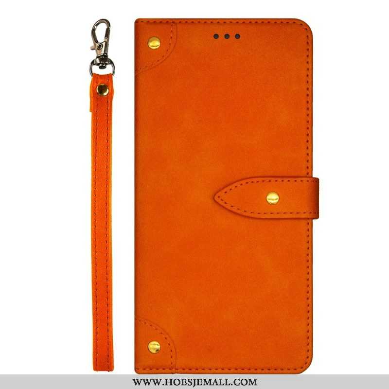 Leren Hoesje voor Xiaomi Redmi Note 12 Pro Klinknagels En Lanyard