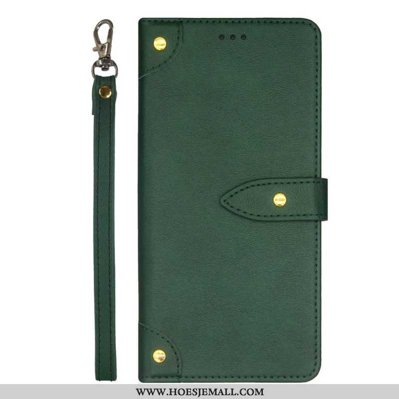 Leren Hoesje voor Xiaomi Redmi Note 12 Pro Klinknagels En Lanyard