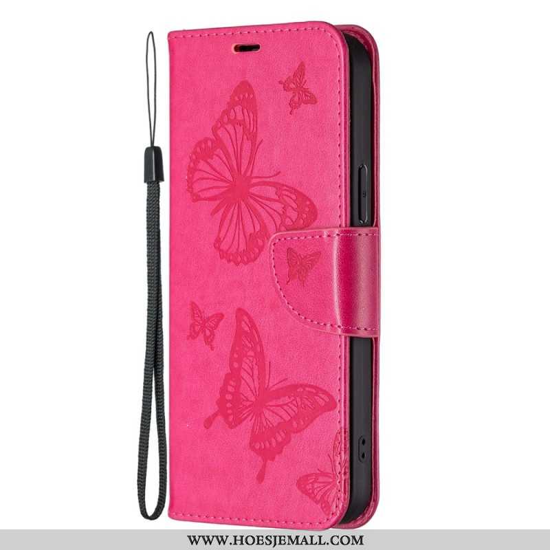 Flip Case voor Xiaomi Redmi Note 12 Pro Met Ketting Vlinders Bedrukte Strappy