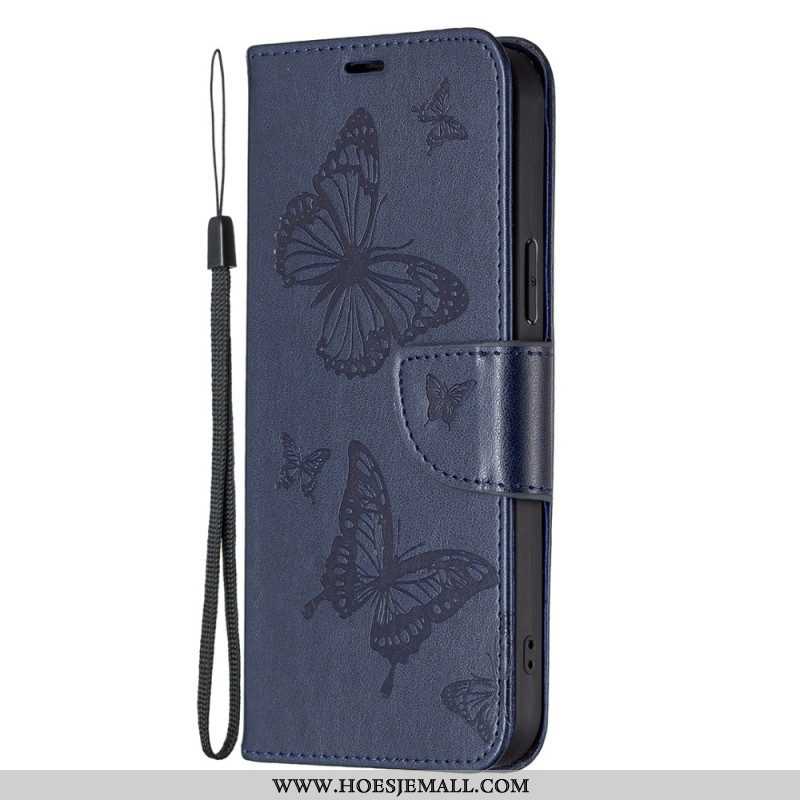 Flip Case voor Xiaomi Redmi Note 12 Pro Met Ketting Vlinders Bedrukte Strappy