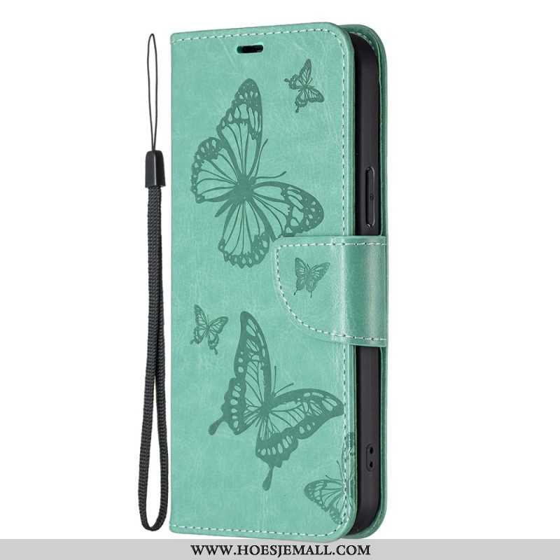 Flip Case voor Xiaomi Redmi Note 12 Pro Met Ketting Vlinders Bedrukte Strappy