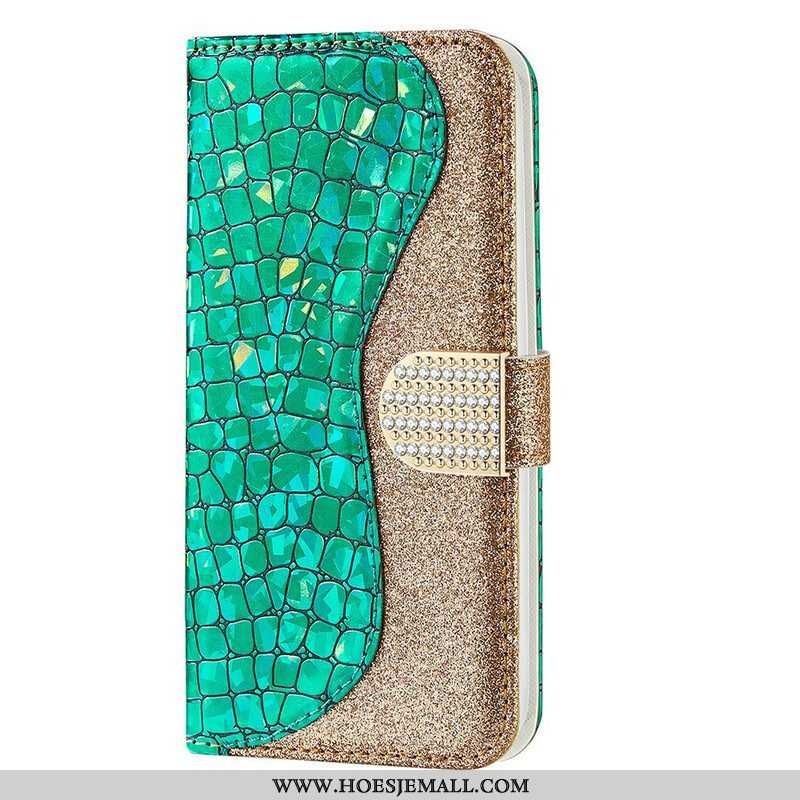 Folio-hoesje voor iPhone 13 Mini Krokodil Diamanten