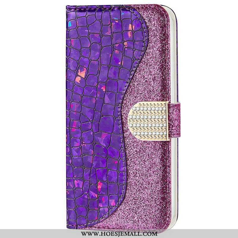 Folio-hoesje voor iPhone 13 Mini Krokodil Diamanten