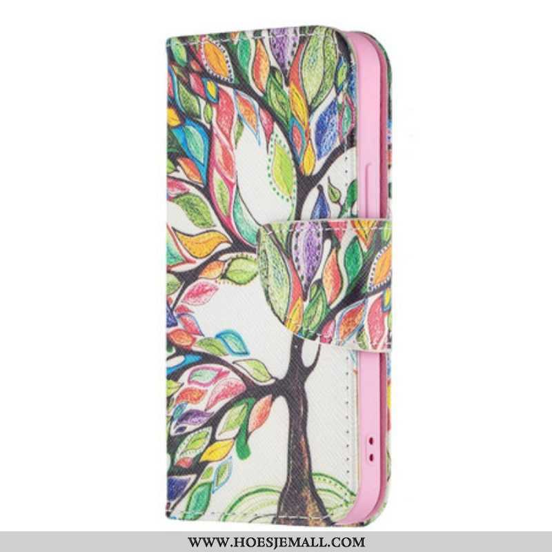 Leren Hoesje voor iPhone 13 Mini Kleurrijke Boom