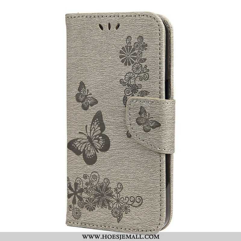 Folio-hoesje voor iPhone 13 Mini Met Ketting Prachtige Riemvlinders