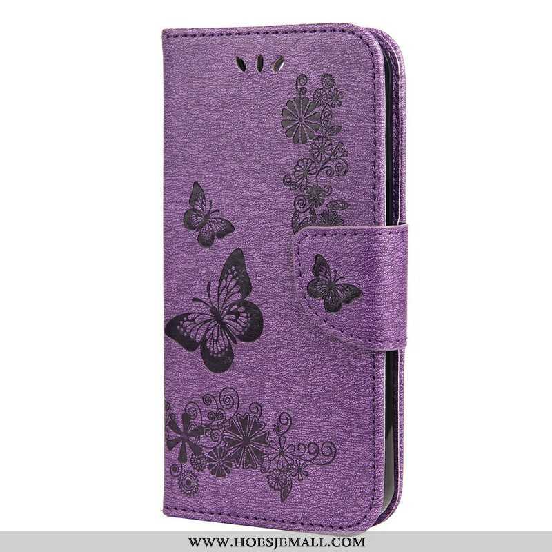 Folio-hoesje voor iPhone 13 Mini Met Ketting Prachtige Riemvlinders