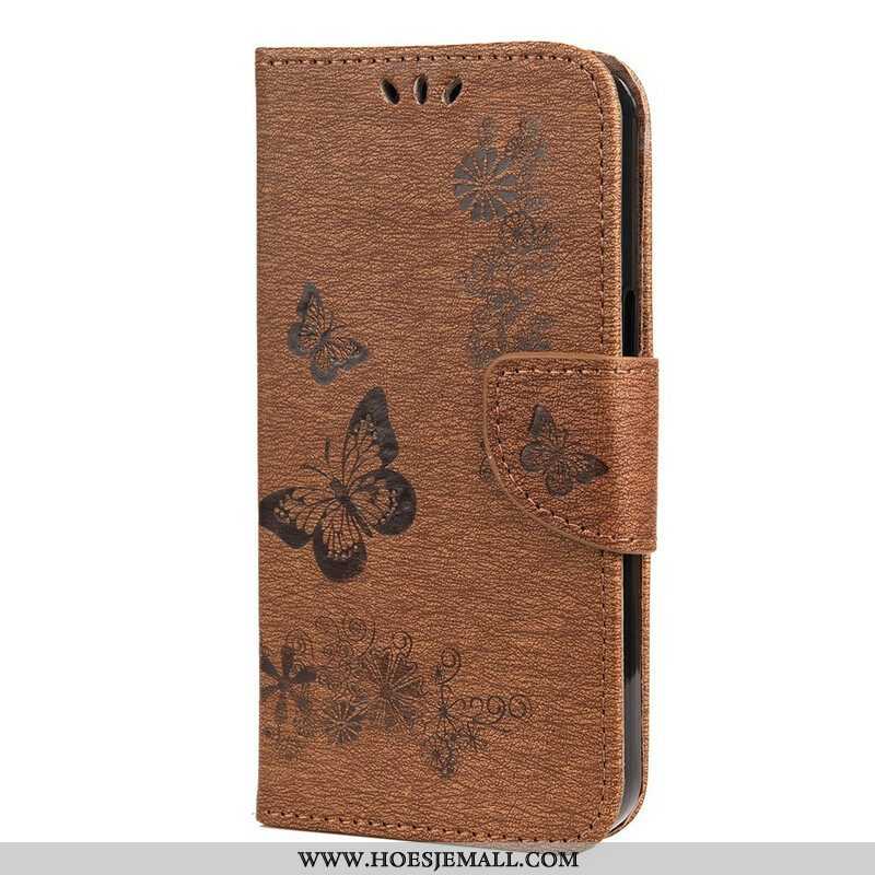 Folio-hoesje voor iPhone 13 Mini Met Ketting Prachtige Riemvlinders