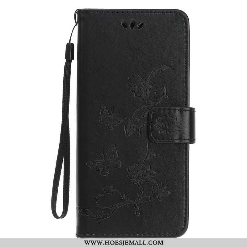 Folio-hoesje voor iPhone 13 Mini Met Ketting Vlinders En Bloemen Riem