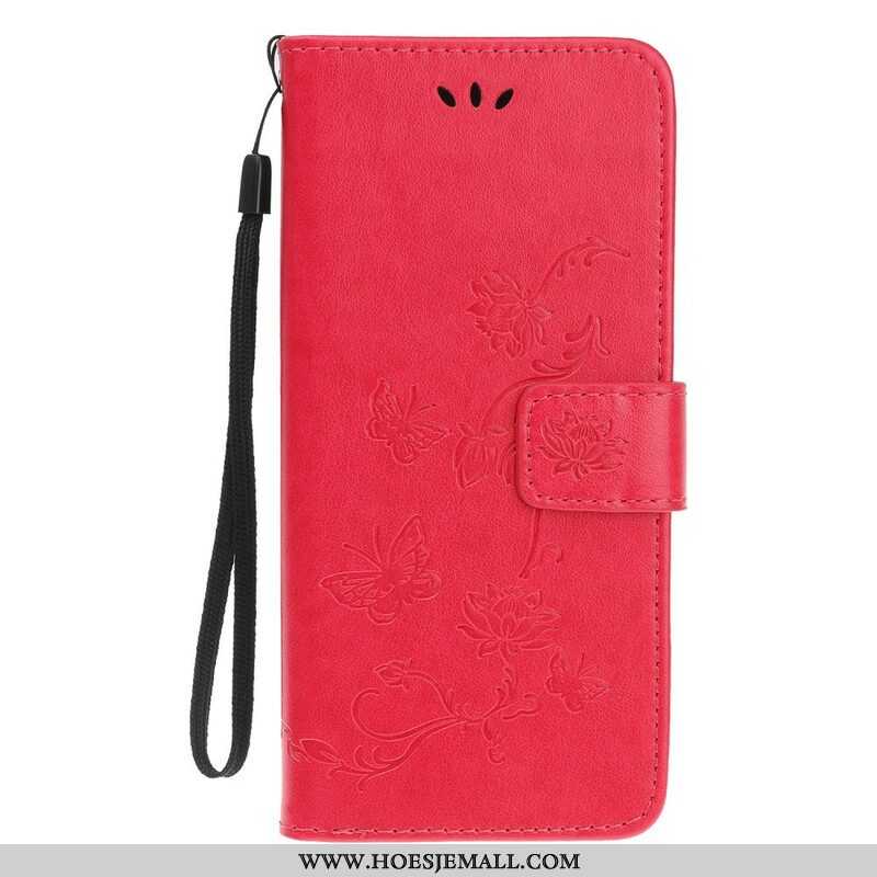 Folio-hoesje voor iPhone 13 Mini Met Ketting Vlinders En Bloemen Riem