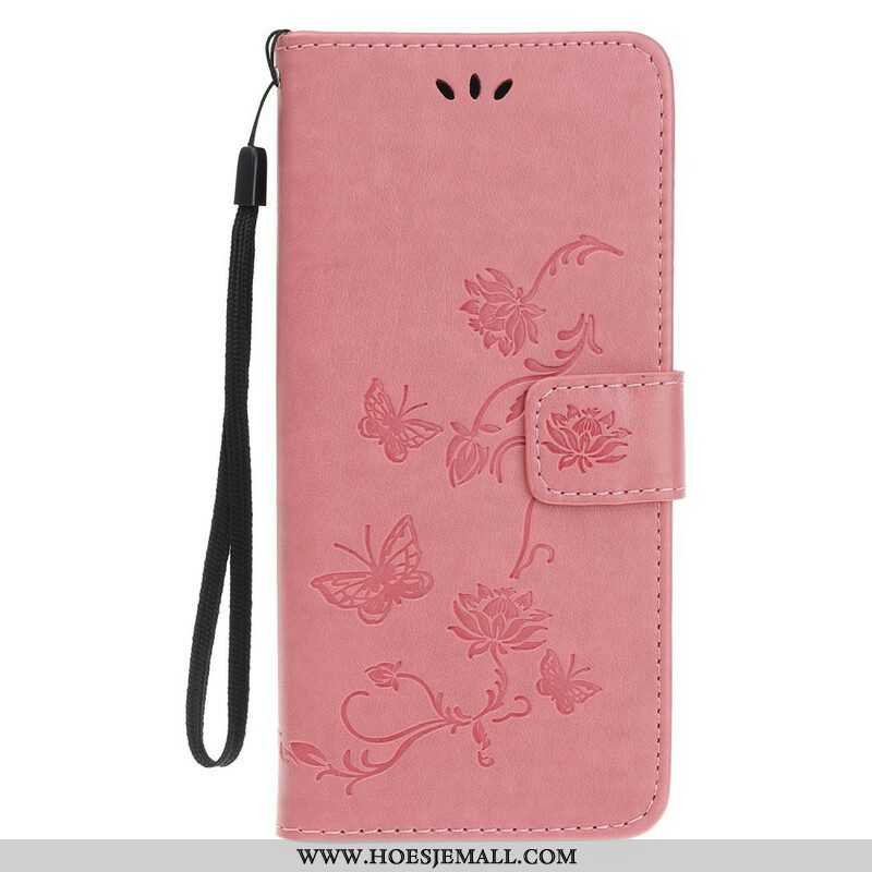 Folio-hoesje voor iPhone 13 Mini Met Ketting Vlinders En Bloemen Riem