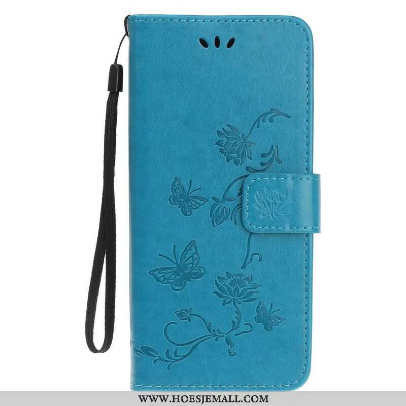 Folio-hoesje voor iPhone 13 Mini Met Ketting Vlinders En Bloemen Riem