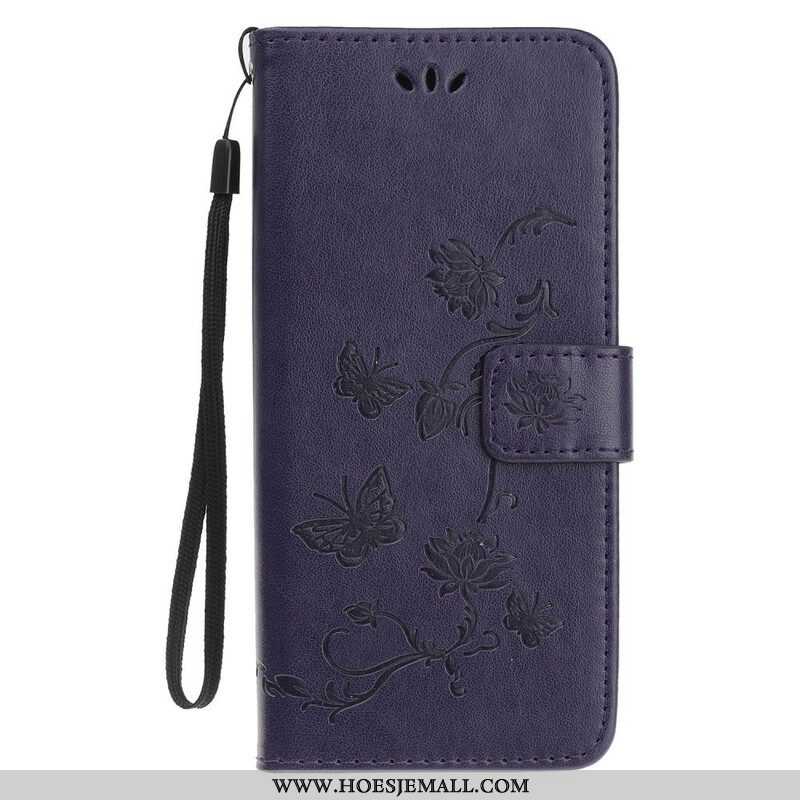 Folio-hoesje voor iPhone 13 Mini Met Ketting Vlinders En Bloemen Riem