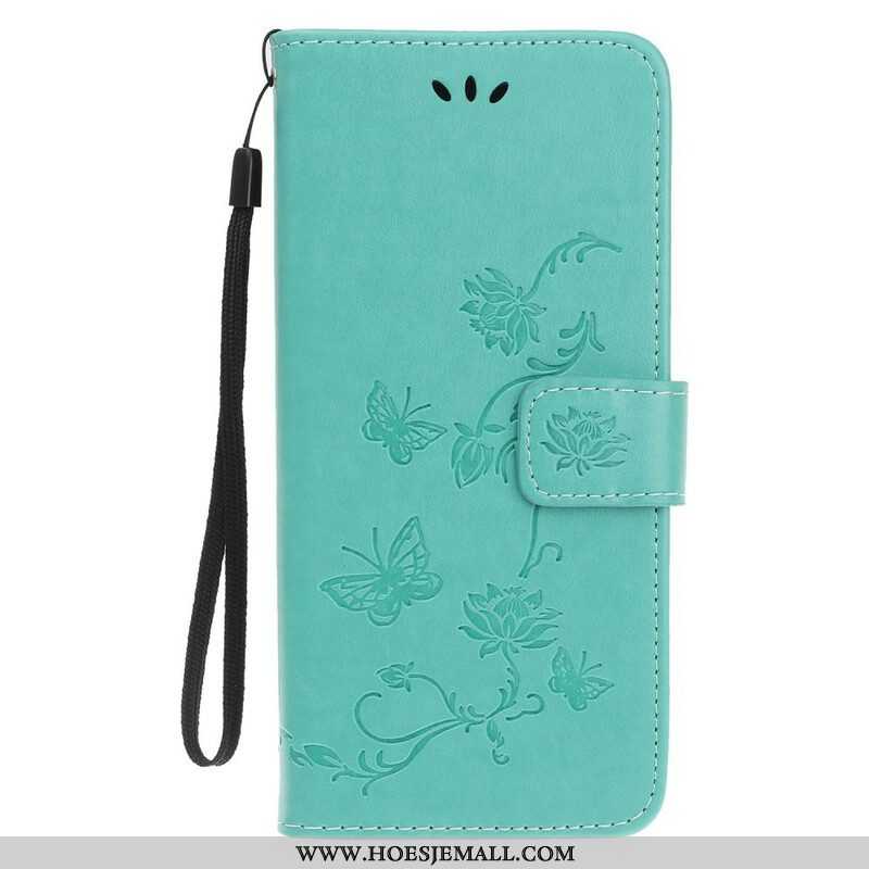 Folio-hoesje voor iPhone 13 Mini Met Ketting Vlinders En Bloemen Riem