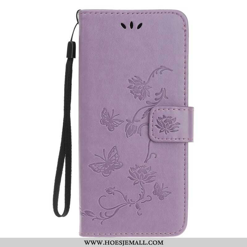 Folio-hoesje voor iPhone 13 Mini Met Ketting Vlinders En Bloemen Riem