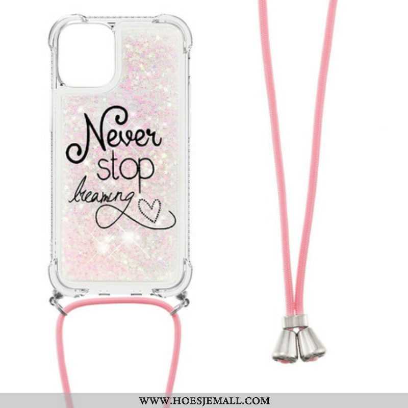 Hoesje voor iPhone 13 Mini Met Koord Stop Nooit Met Glitterkoord