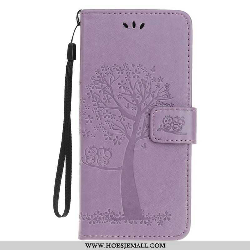 Folio-hoesje voor iPhone 13 Mini Met Ketting String Boom En Uilen