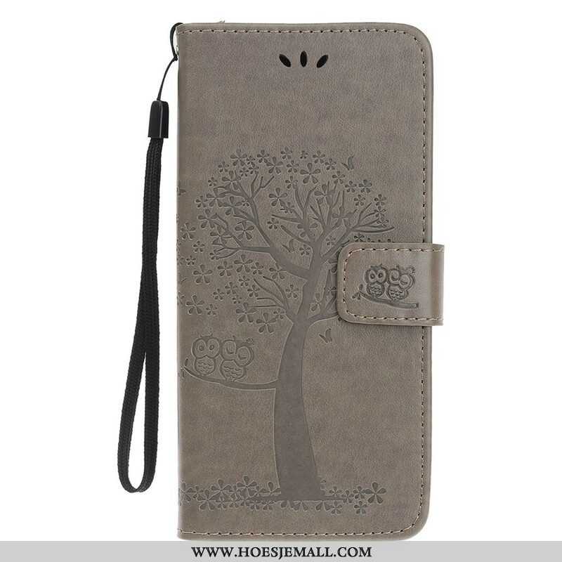 Folio-hoesje voor iPhone 13 Mini Met Ketting String Boom En Uilen