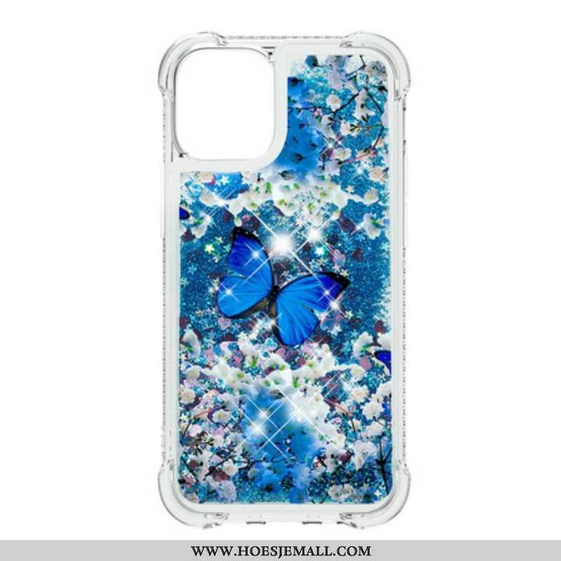 Hoesje voor iPhone 13 Mini Glitter Blauwe Vlinders