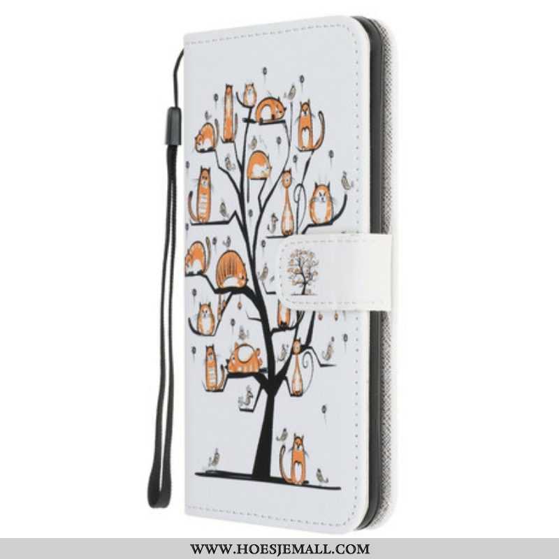 Folio-hoesje voor iPhone 13 Mini Met Ketting Funky Cats Met Riem