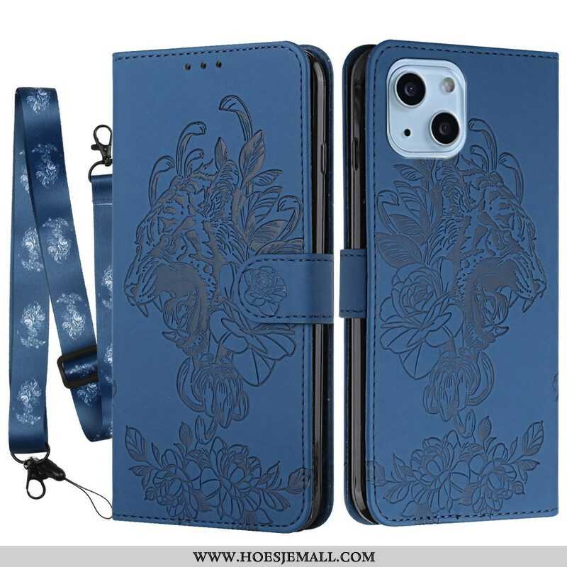 Folio-hoesje voor iPhone 13 Mini Met Ketting Barokke Strappy Tijger