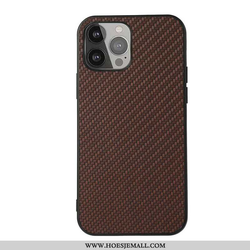 Hoesje voor iPhone 13 Pro Max Koolstofvezeltextuur Met Leereffect