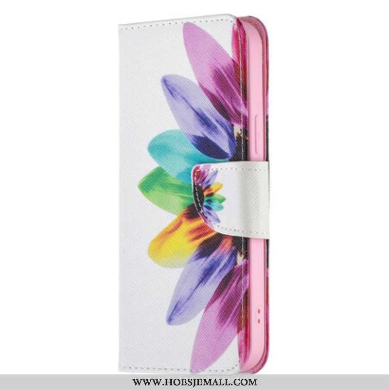 Leren Hoesje voor iPhone 13 Pro Max Waterverf Bloem