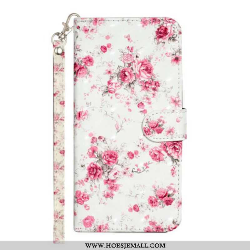 Folio-hoesje voor iPhone 13 Pro Max Met Ketting Band Lichtvlek Bloemen