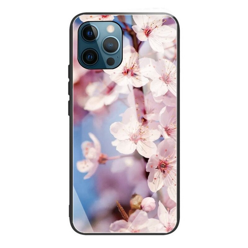 Hoesje voor iPhone 13 Pro Max Gehard Glas Realistische Bloemen