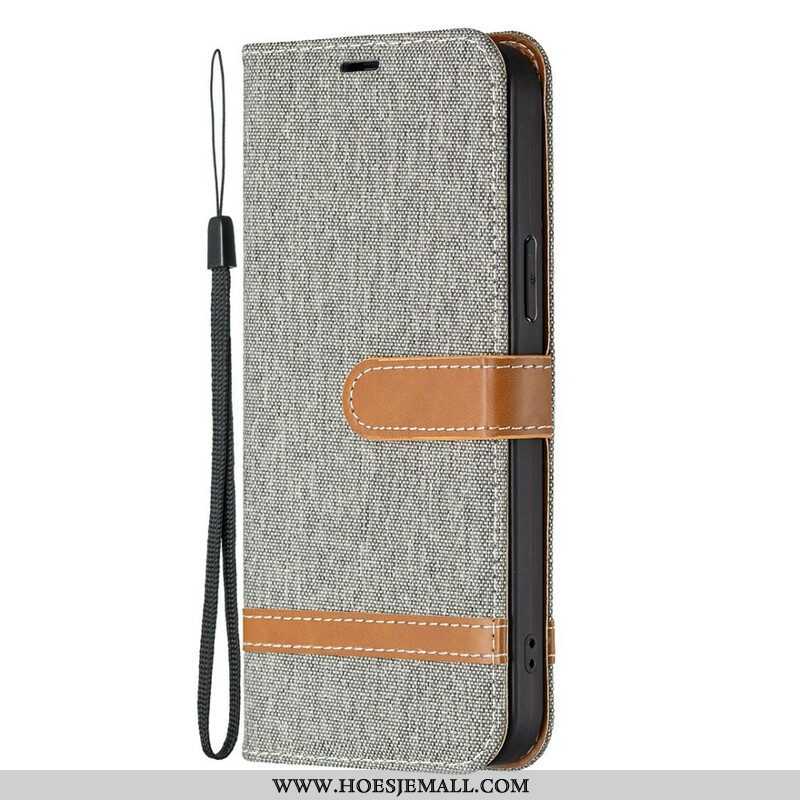 Folio-hoesje voor iPhone 13 Pro Max Met Ketting Band Van Stof En Leereffect