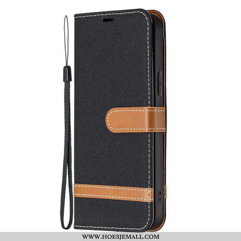 Folio-hoesje voor iPhone 13 Pro Max Met Ketting Band Van Stof En Leereffect