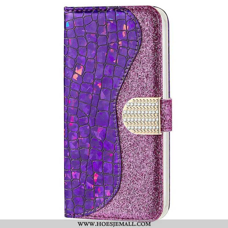 Leren Hoesje voor iPhone 13 Pro Max Krokodil Diamanten