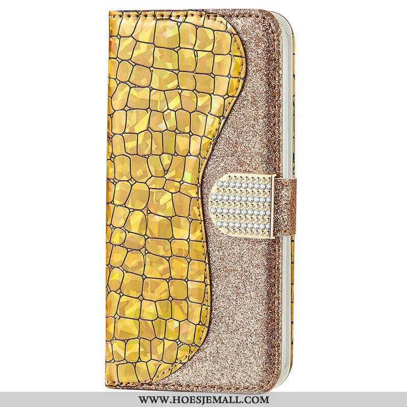 Leren Hoesje voor iPhone 13 Pro Max Krokodil Diamanten